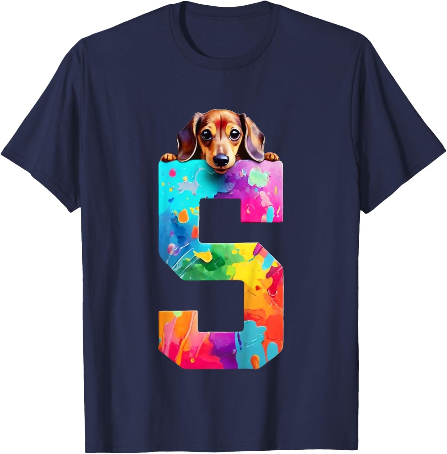 Dog 5 Years Dachshund 5th Birthday T-Shirt - T-Shirt | Navy