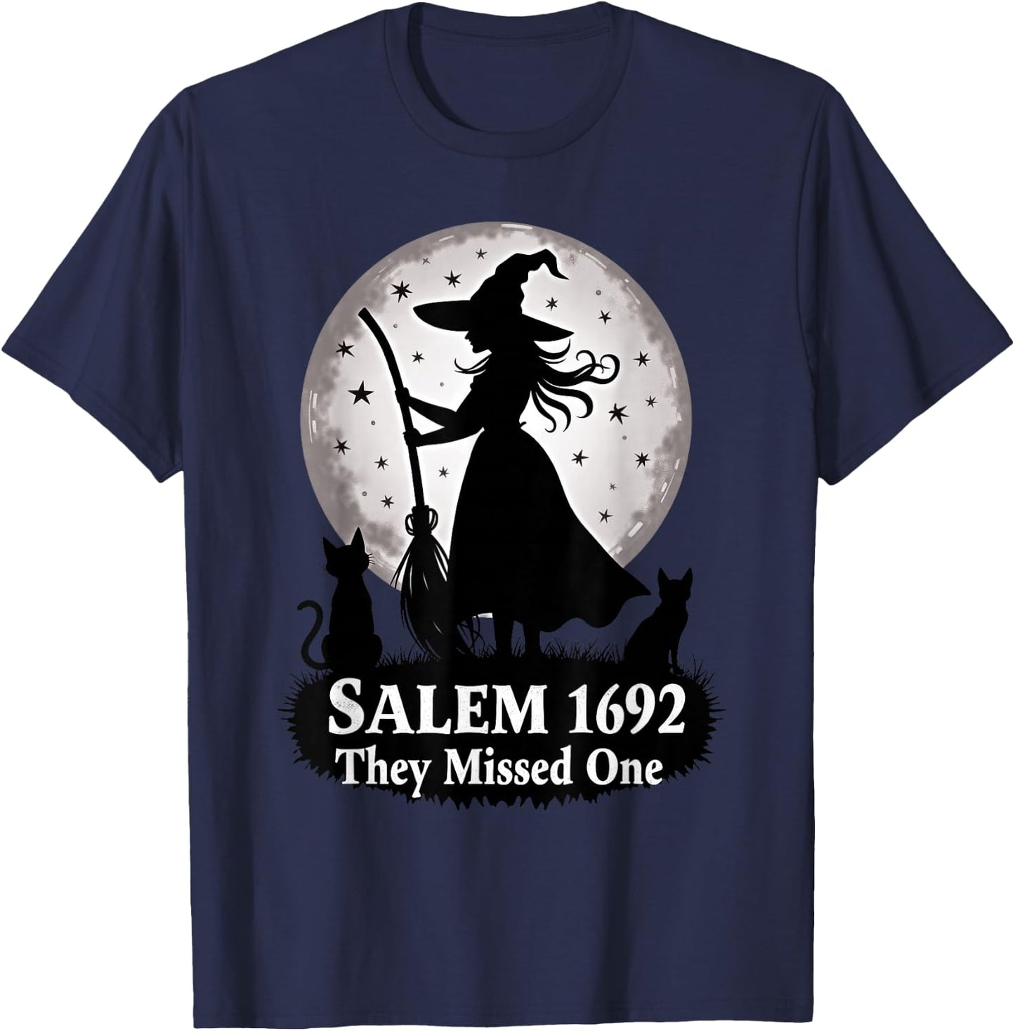 Full Moon Halloween Witch Salem They Missed One cat mom T-Shirt - T-Shirt | Navy