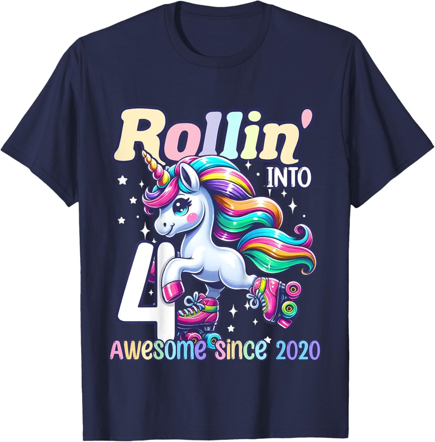 Unicorn 4th Birthday 4 Year Old Roller Skate Party Girls T-Shirt - T-Shirt | Navy