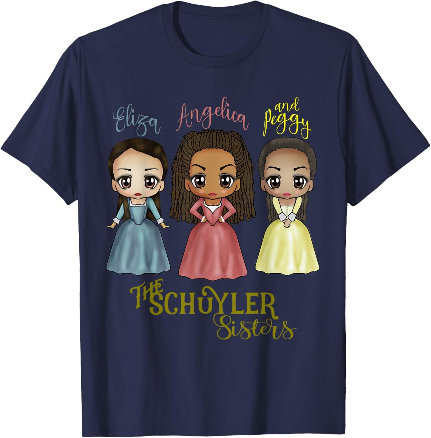 Schuyler Sisters - Kawaii Art by Mary Layton T-Shirt - T-Shirt | Navy