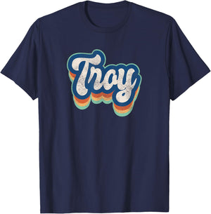 Troy First Name Boy Vintage Style 70s 80s Personalized T-Shirt - T-Shirt | Navy
