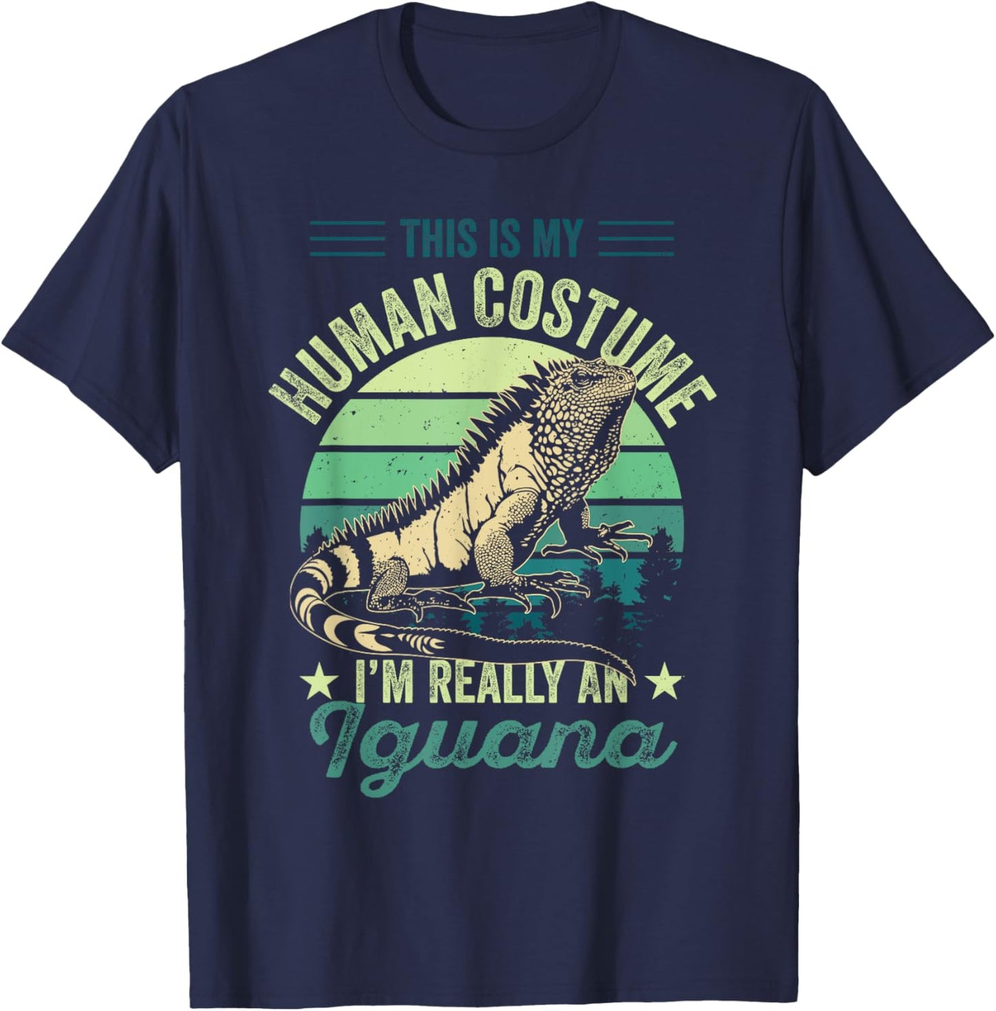 Retro My Human Costume I'm Really An Iguana Reptile Vintage T-Shirt - T-Shirt | Navy