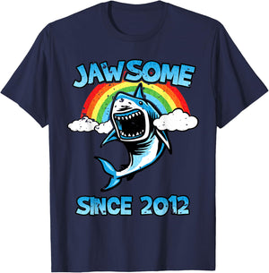 Jawsome Since 2012 Happy Shark 7 Birthday Gift T-Shirt - T-Shirt | Navy