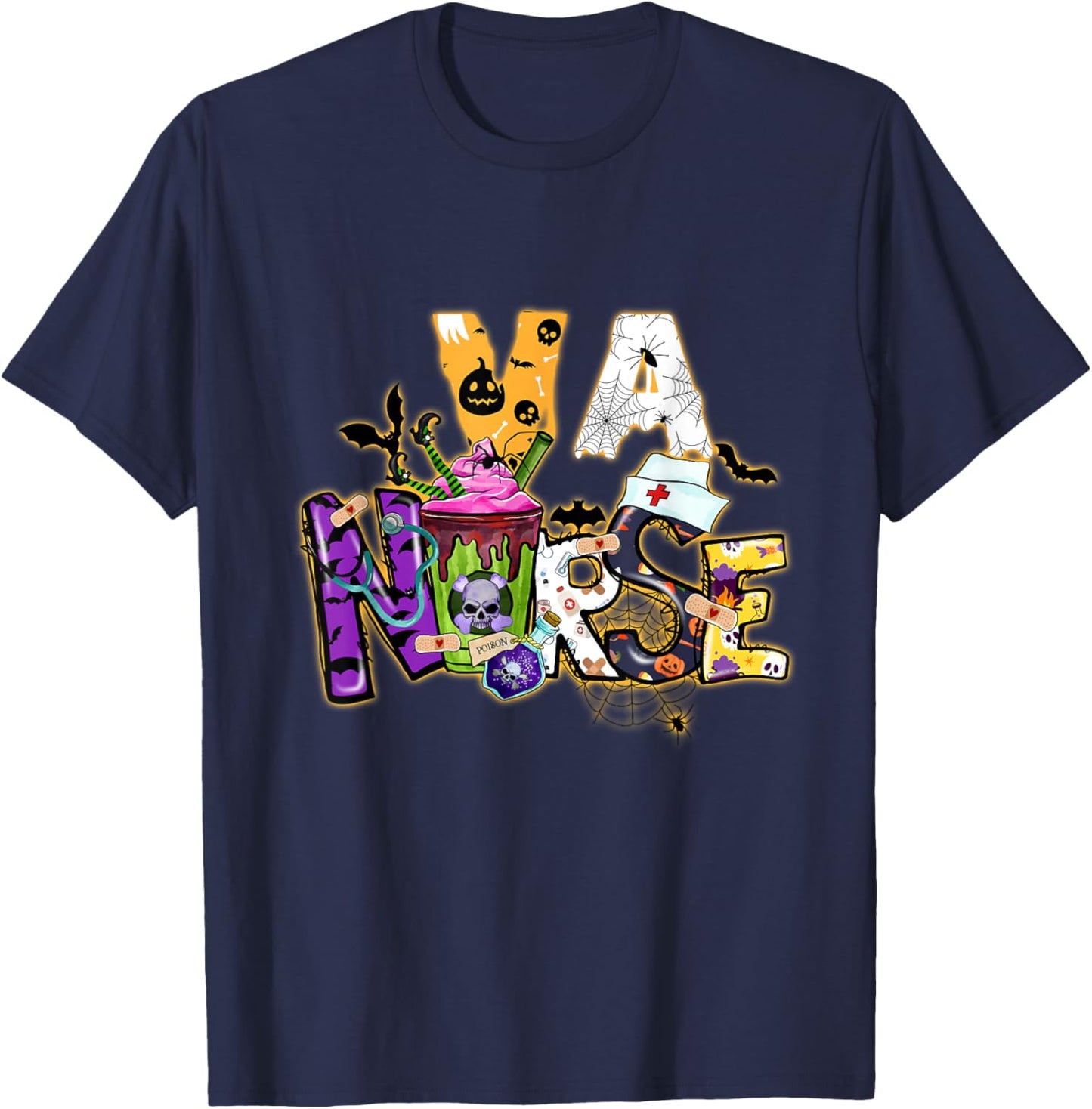 Va Nurse Witch Vintage Halloween Shirt Funny Va Nursing Rn T-Shirt - T-Shirt | Navy