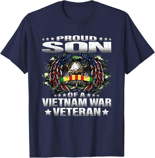 Proud Son Of A Vietnam War Veteran Military Vet's Child Gift T-Shirt - T-Shirt | Navy