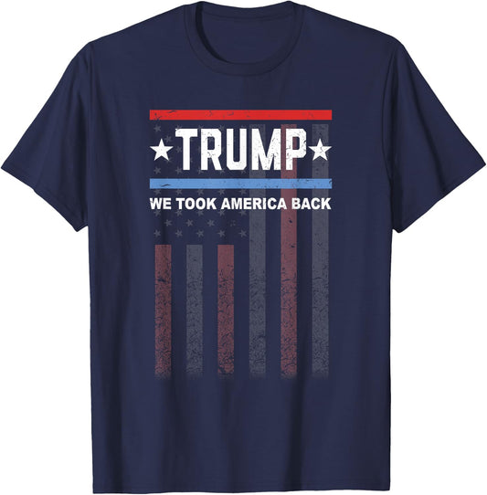 We Took America Back Trump 2024 Distressed Flag T-Shirt - T-Shirt | Navy