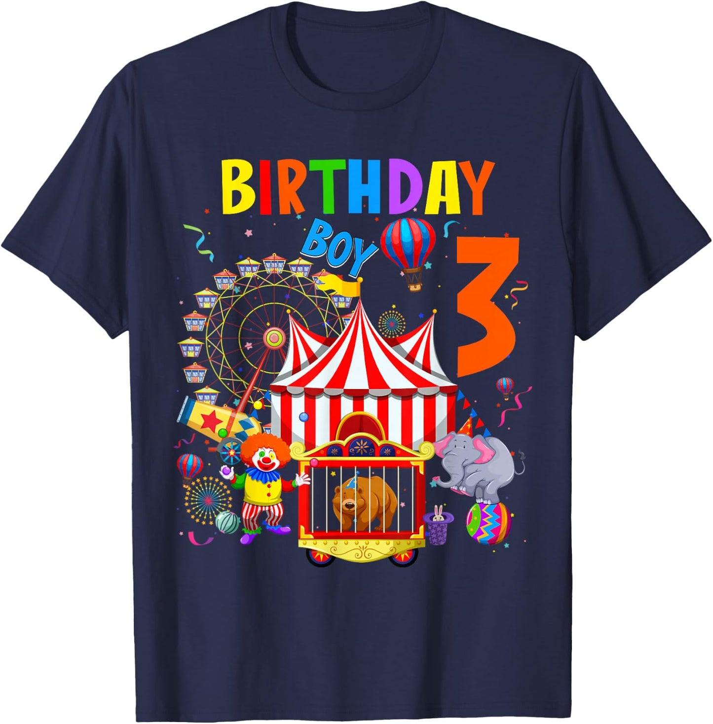 Children's 3rd Birthday Boy Themes 3 Years Old Circus T-Shirt - T-Shirt | Navy