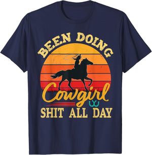 Been Doing Cowboy Shit All Day Retro Vintage Funny Cowgirl T-Shirt - T-Shirt | Navy
