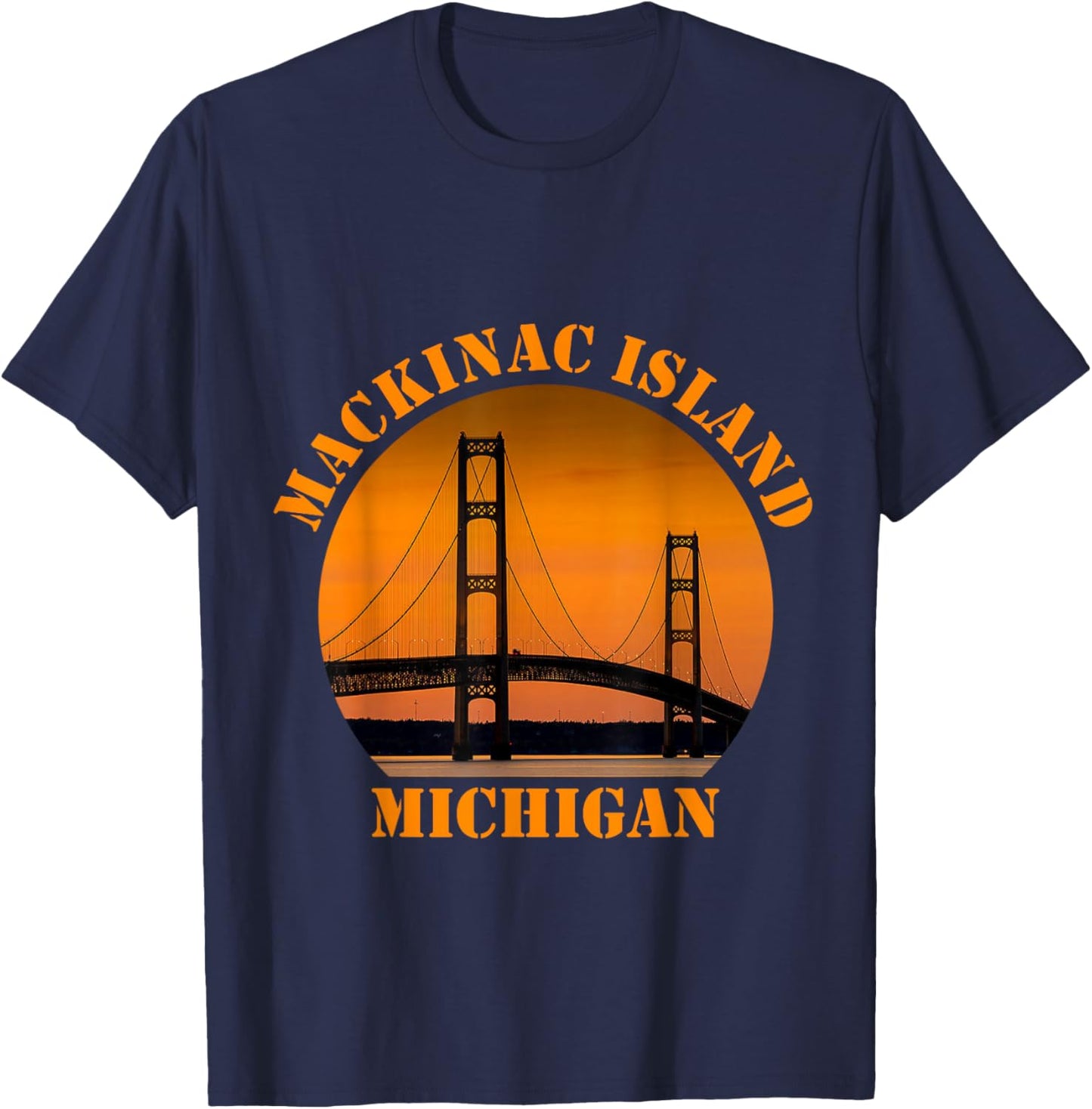 Mackinac Island Bridge Michigan Great Lakes Huron Ferry Trip T-Shirt - T-Shirt | Navy