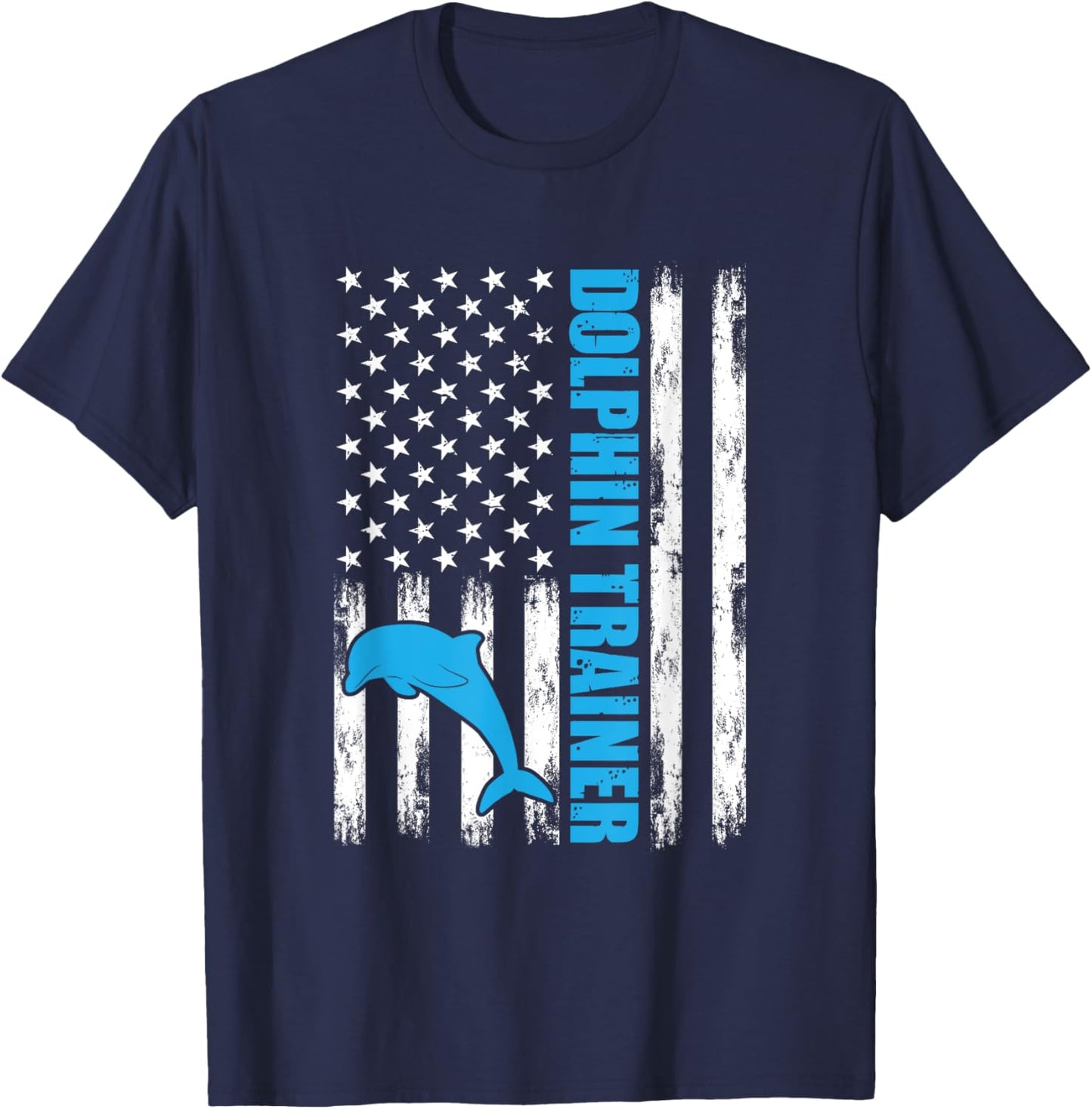 Dolphin American Flag Sea Ocean Animals Dolphin Trainer T-Shirt - T-Shirt | Navy