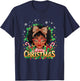 Merry Christmas African American Black Women Afro Messy Bun T-Shirt - T-Shirt | Navy