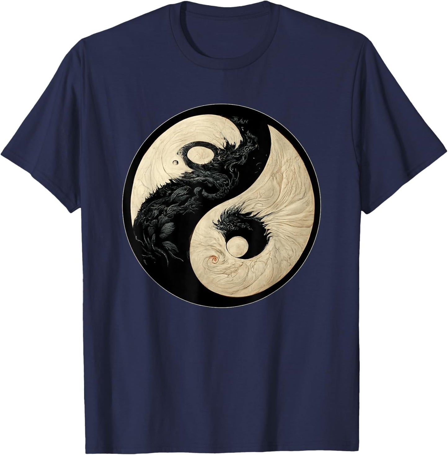 Traditional Black And White Chinese Dragon Kung Fu Yin Yang T-Shirt - T-Shirt | Navy
