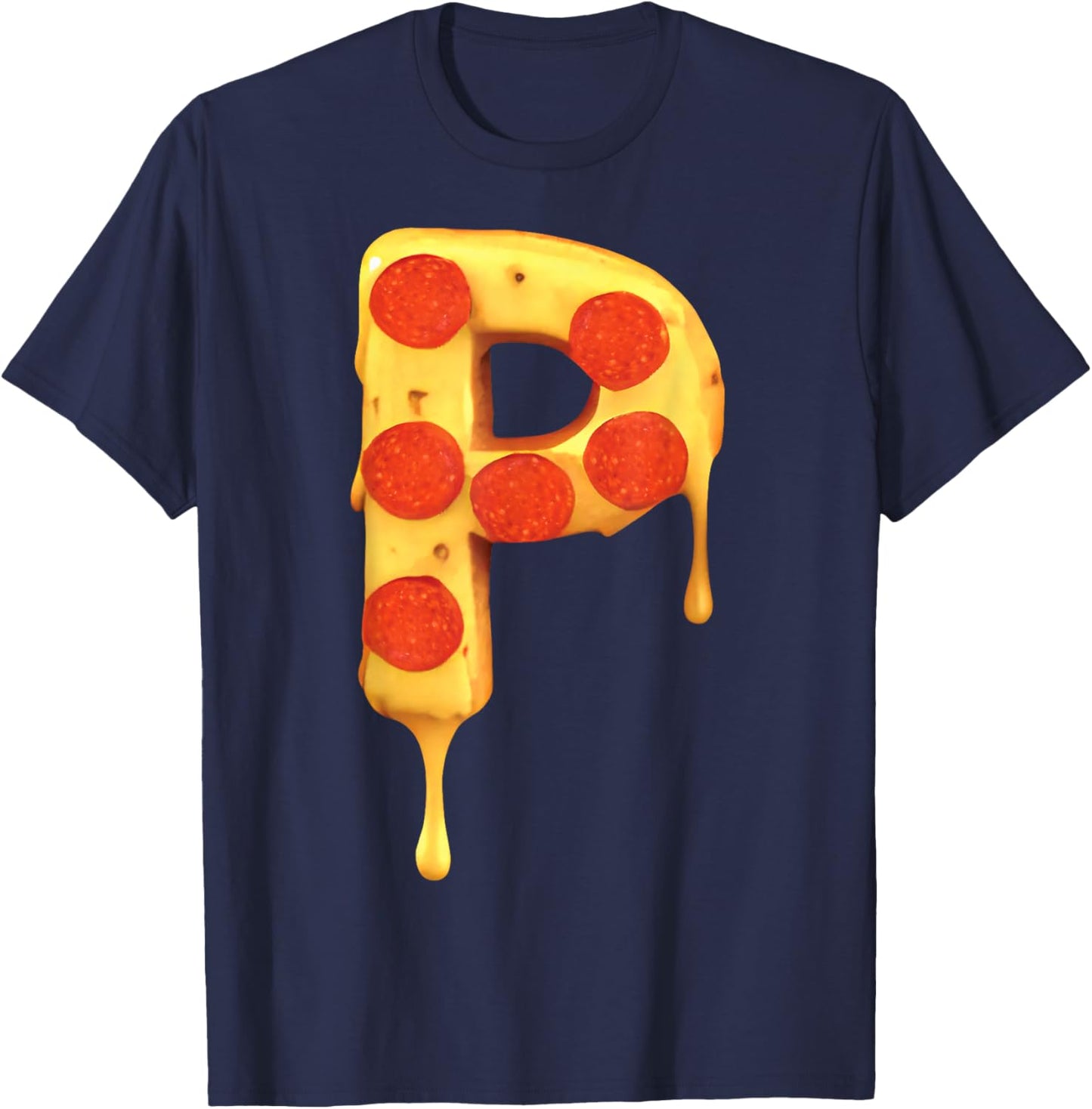 Letter P Pizza Initial Name Kids Party Birthday Matching Fun T-Shirt - T-Shirt | Navy