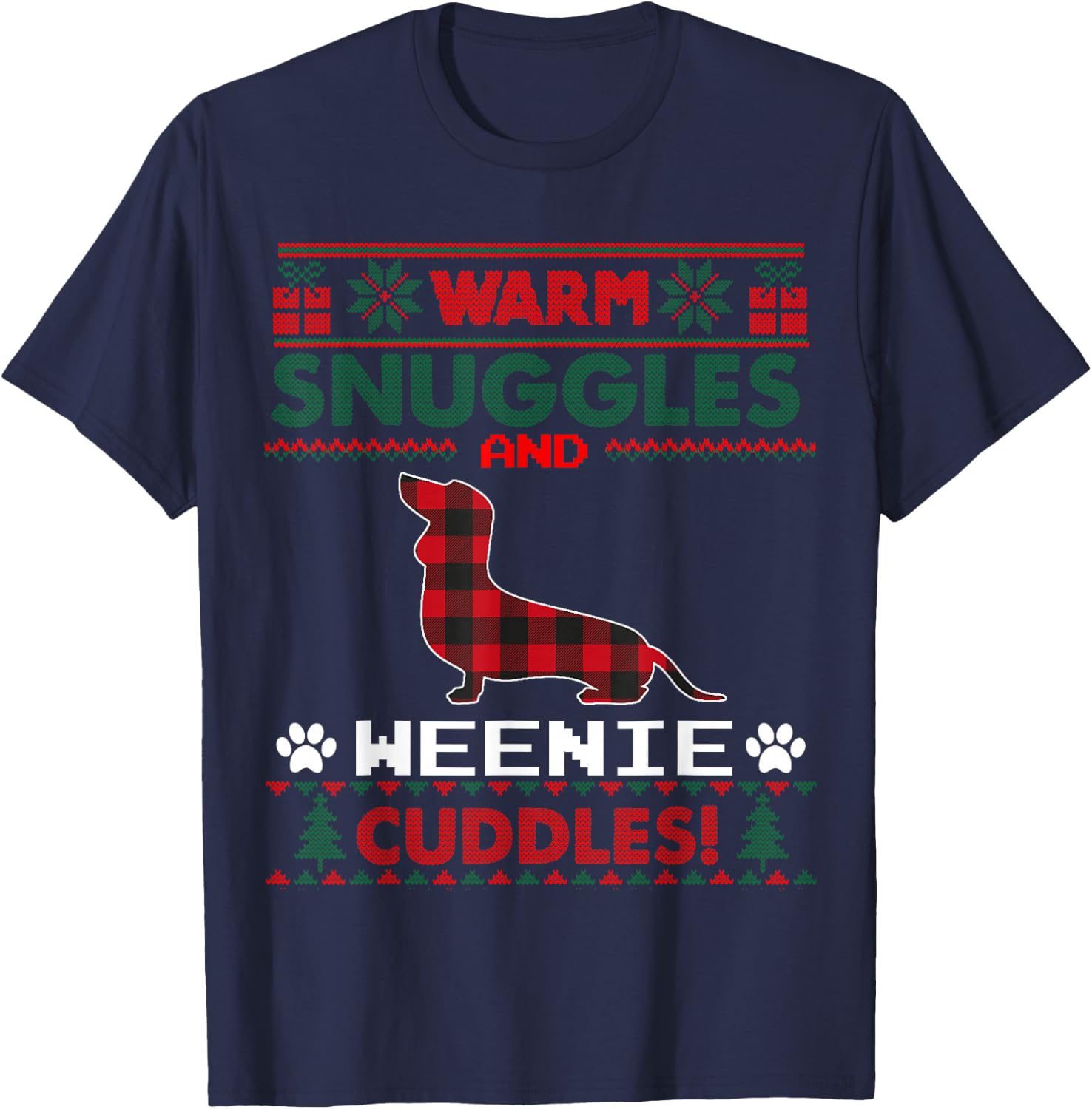 Weenie Christmas Pajama Shirt Weiner Ugly Christmas Sweater Men Women Kids T-Shirt - T-Shirt | Navy