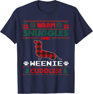 Weenie Christmas Pajama Shirt Weiner Ugly Christmas Sweater Men Women Kids T-Shirt - T-Shirt | Navy