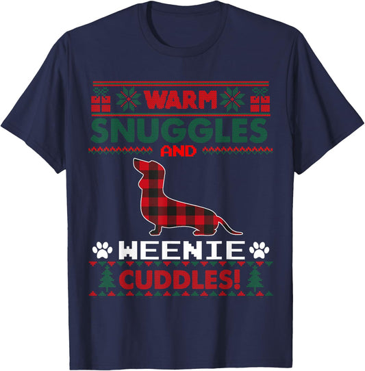 Weenie Christmas Pajama Shirt Weiner Ugly Christmas Sweater Men Women Kids T-Shirt - T-Shirt | Navy