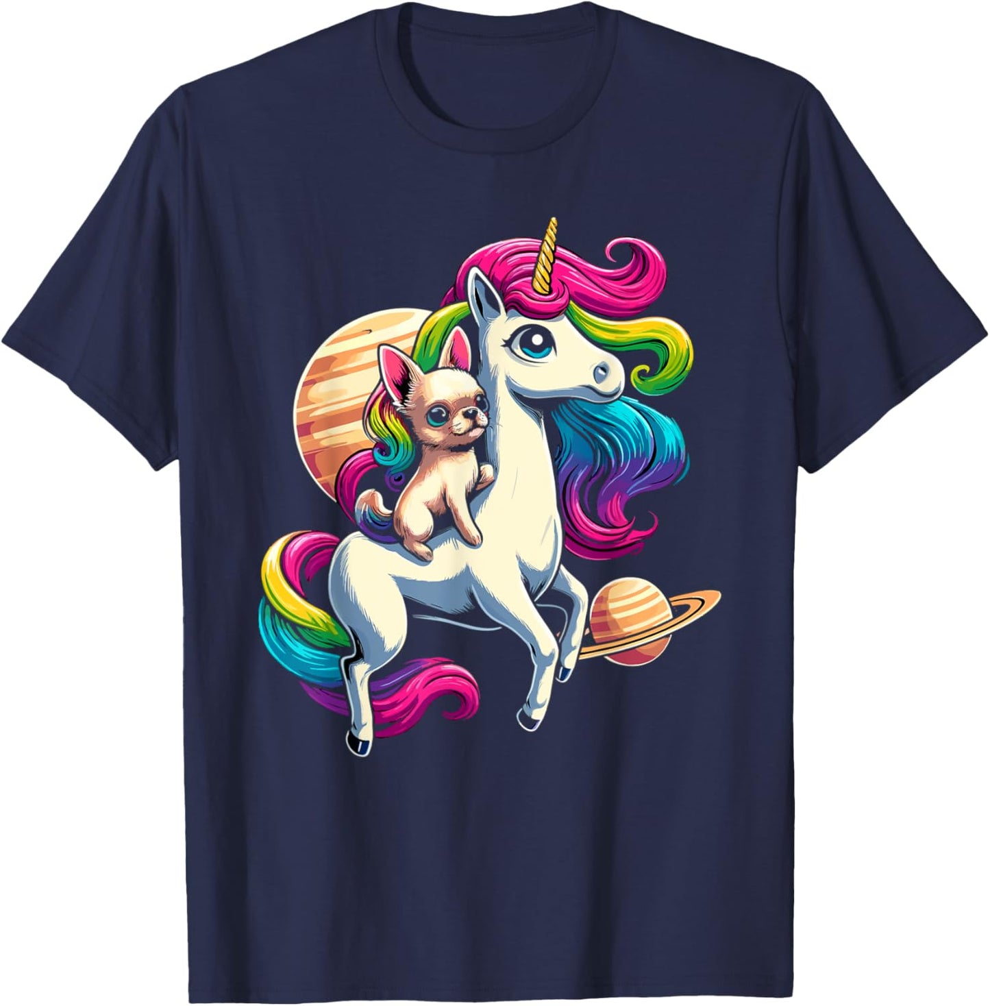 Chihuahua Riding Unicorn for Girls and Women T-Shirt - T-Shirt | Navy