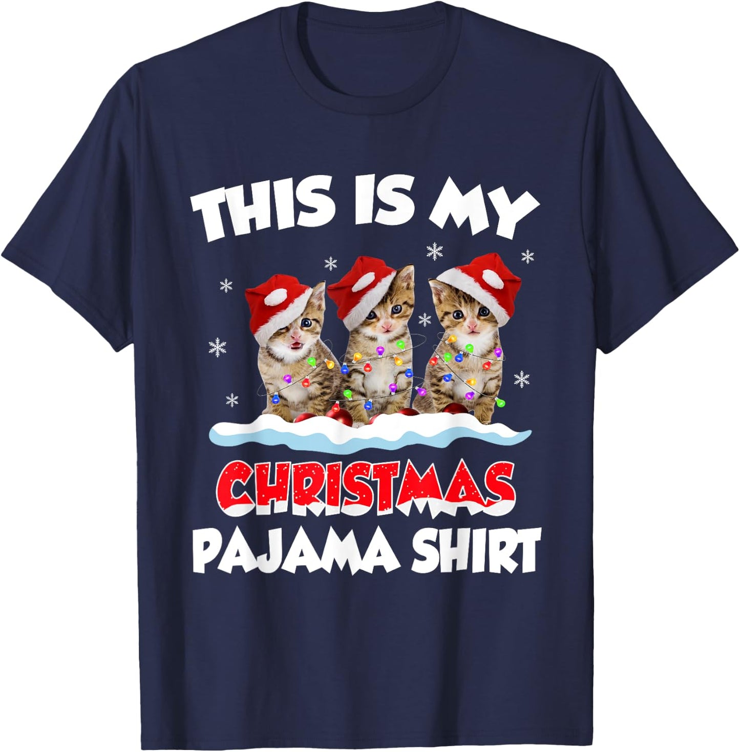 This Is My Christmas Pajama Shirt Cat Lover Funny Christmas T-Shirt - T-Shirt | Navy