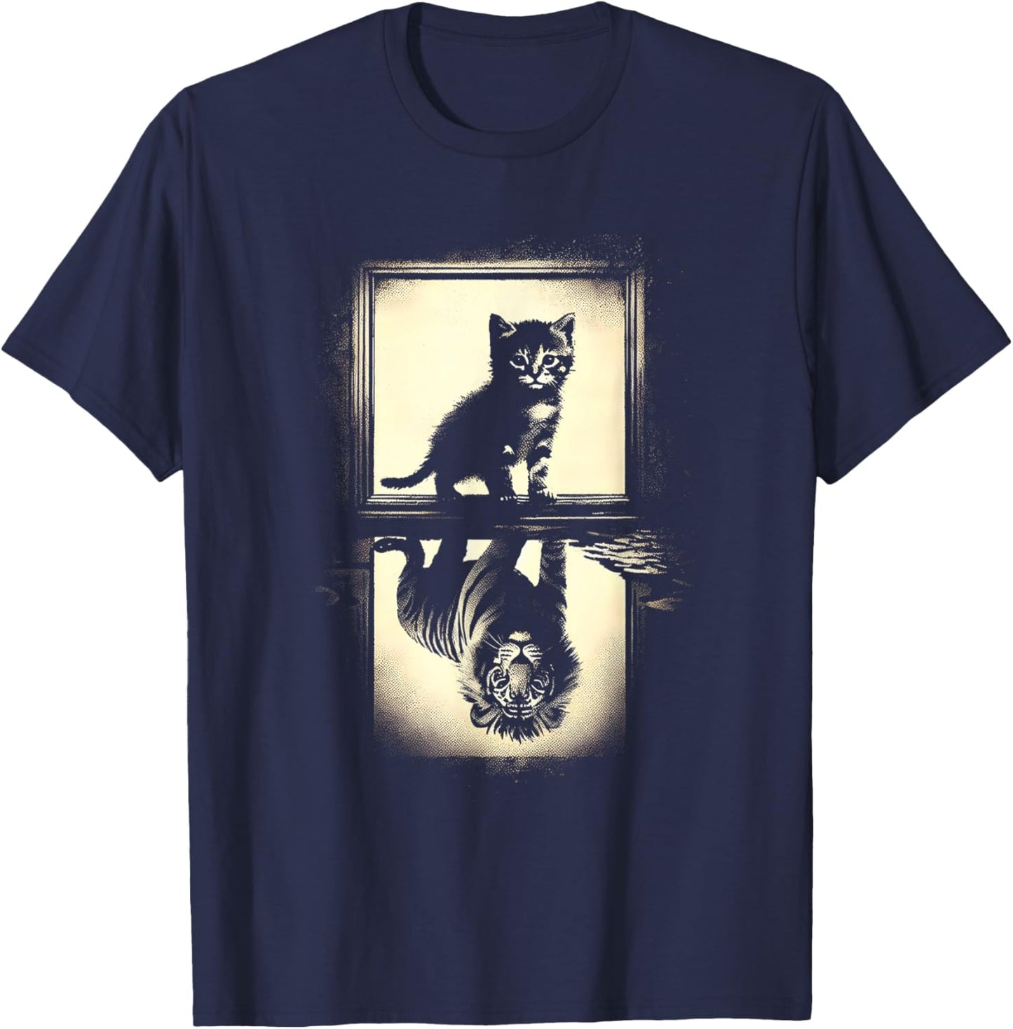 Cat Lion Reflection Mirror - Funny Vintage Cat Kitten Lover Women Kids T-Shirt - T-Shirt | Navy