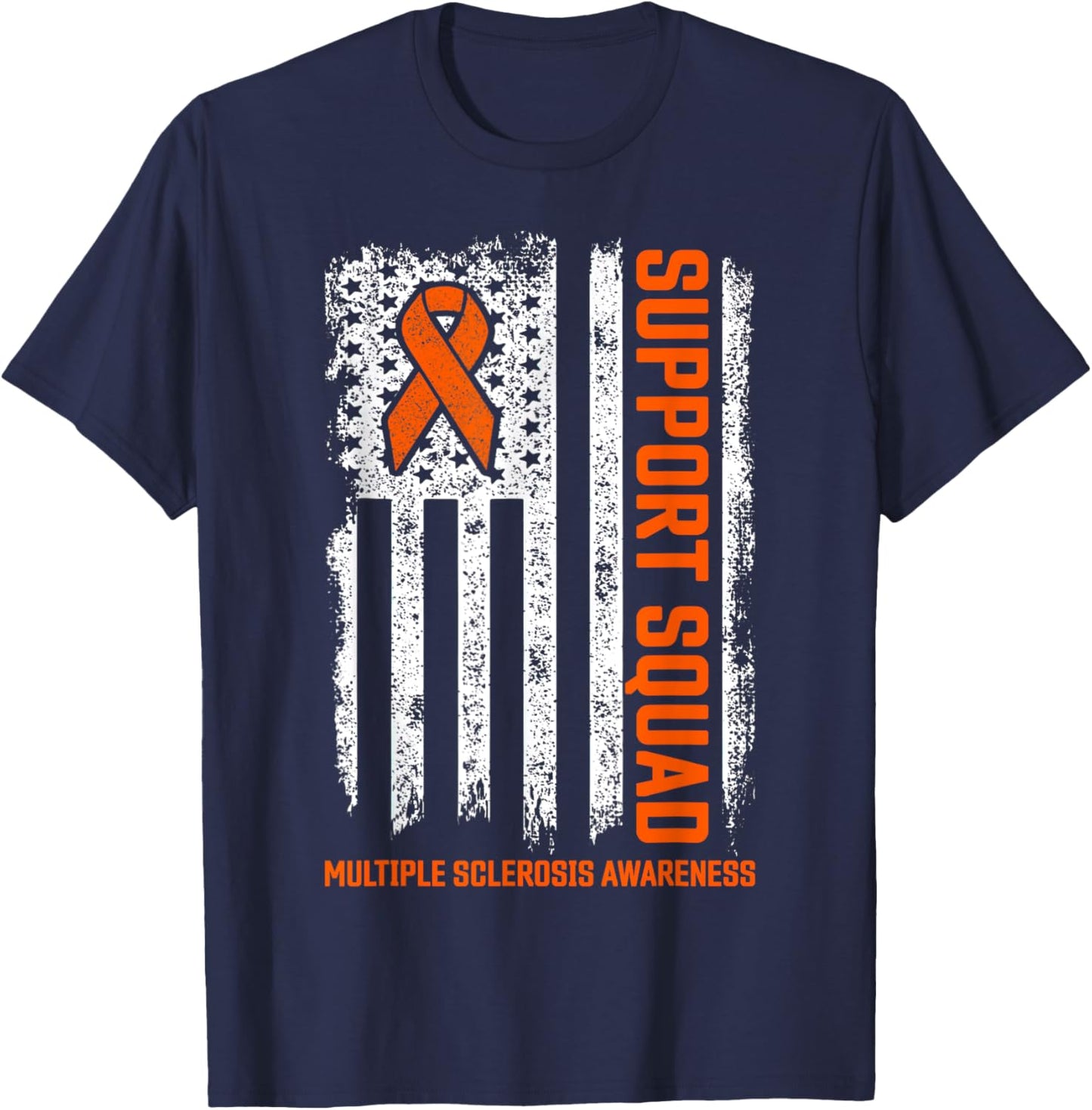 MS Flag Orange Support Squad Multiple Sclerosis Awareness T-Shirt - T-Shirt | Navy