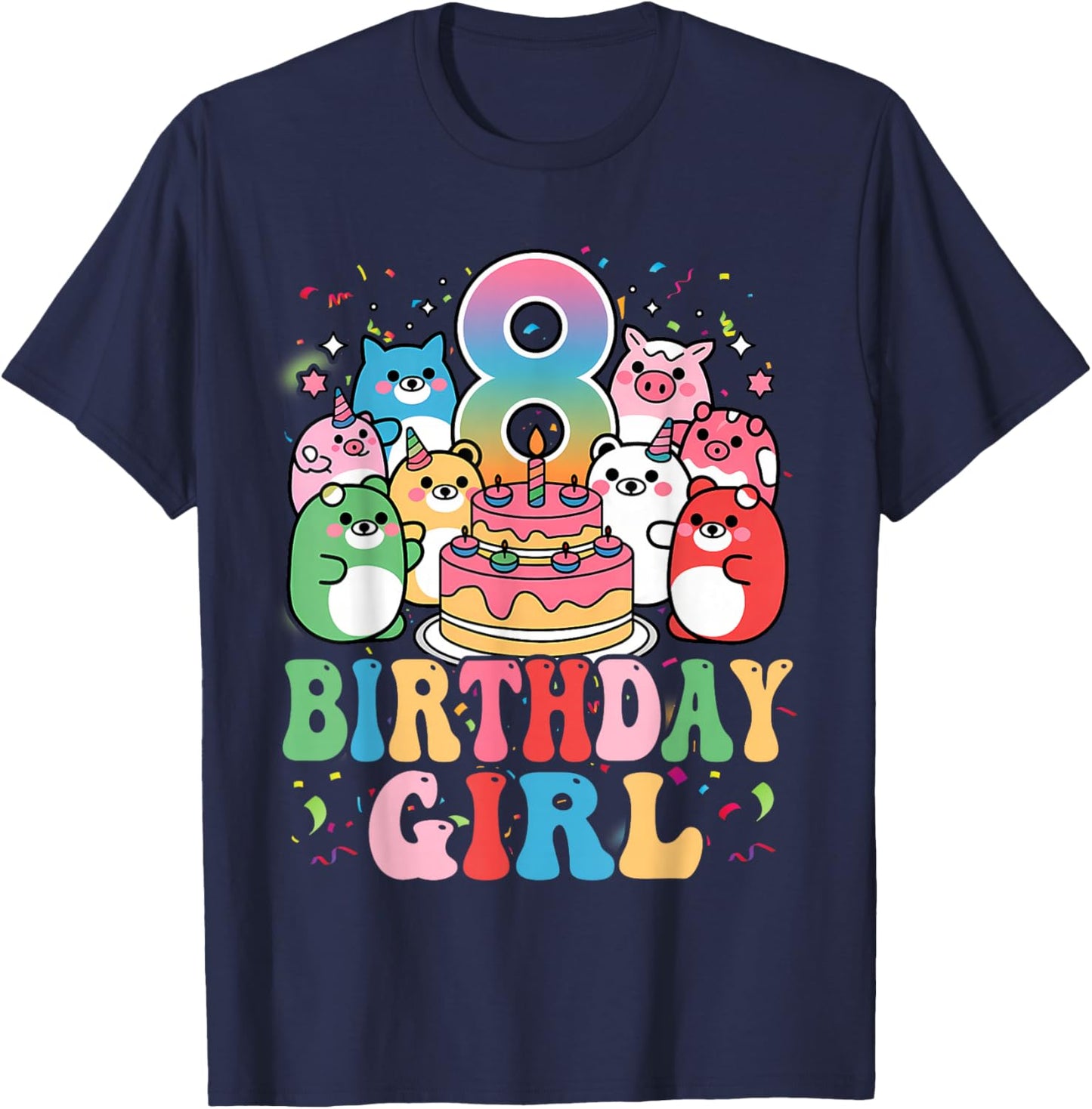 8th Birthay Girl Party Funny Squish Squad 8 Years Old Kids T-Shirt - T-Shirt | Navy