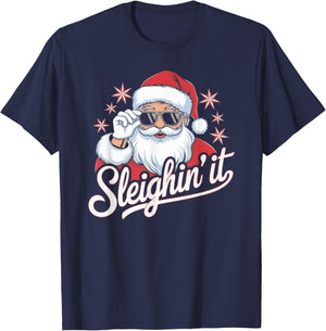 Sleighin' It Funny Santa Cool Style Sleighing Grandpa Joke T-Shirt - T-Shirt | Navy