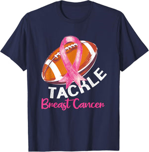 Football Breast Cancer Awareness Shirt for Husbands Men Dad T-Shirt - T-Shirt | Navy