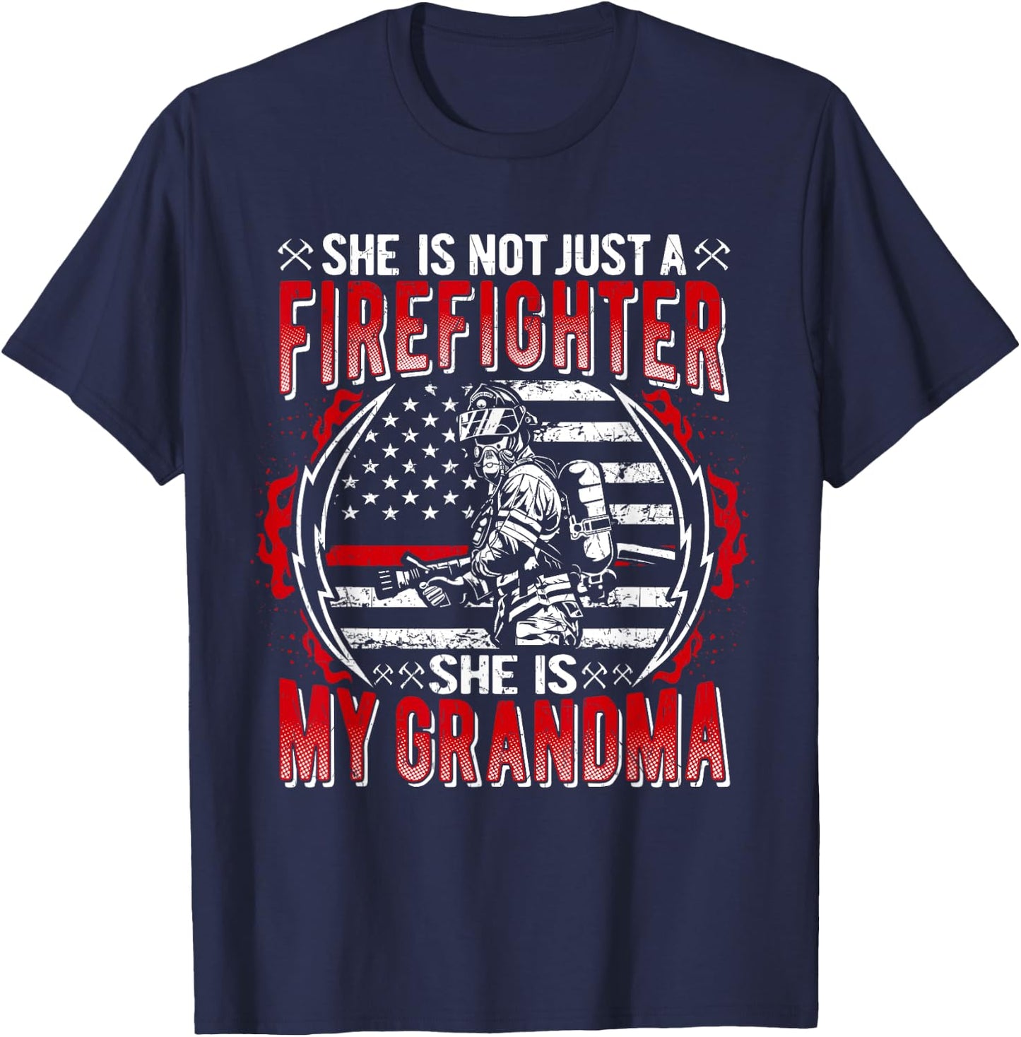 My Grandma Is Firefighter Thin Red Line Flag Fire Grandchild T-Shirt - T-Shirt | Navy
