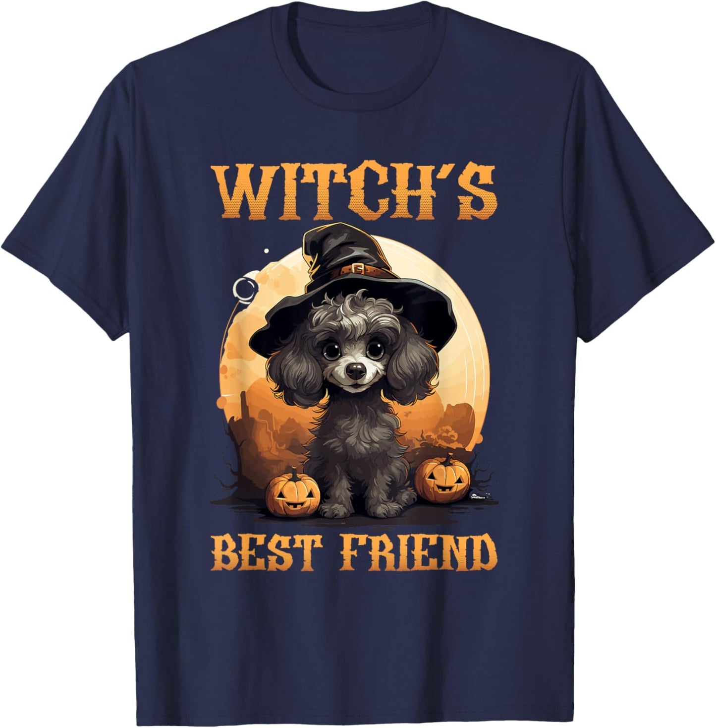 Poodle Halloween Spooky Dog, Witchs Best Friend Women T-Shirt - T-Shirt | Navy