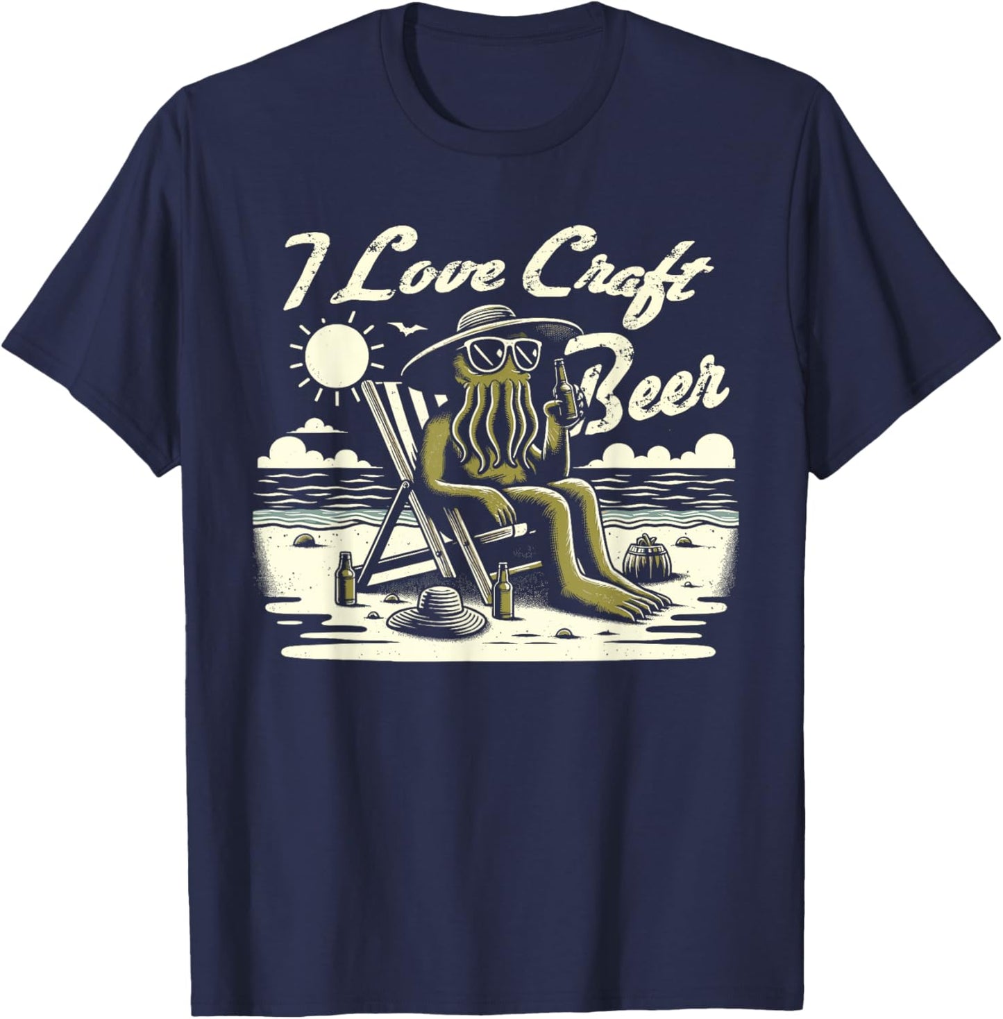 Cthulhu I Love Craft Beer, Cosmic Horror Home Brew T-Shirt - T-Shirt | Navy