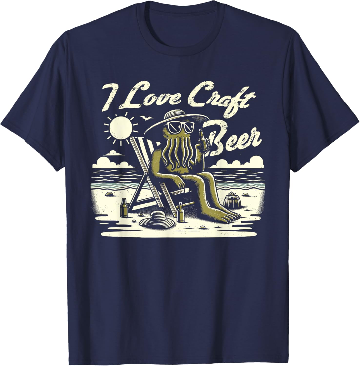 Cthulhu I Love Craft Beer, Cosmic Horror Home Brew T-Shirt - T-Shirt | Navy