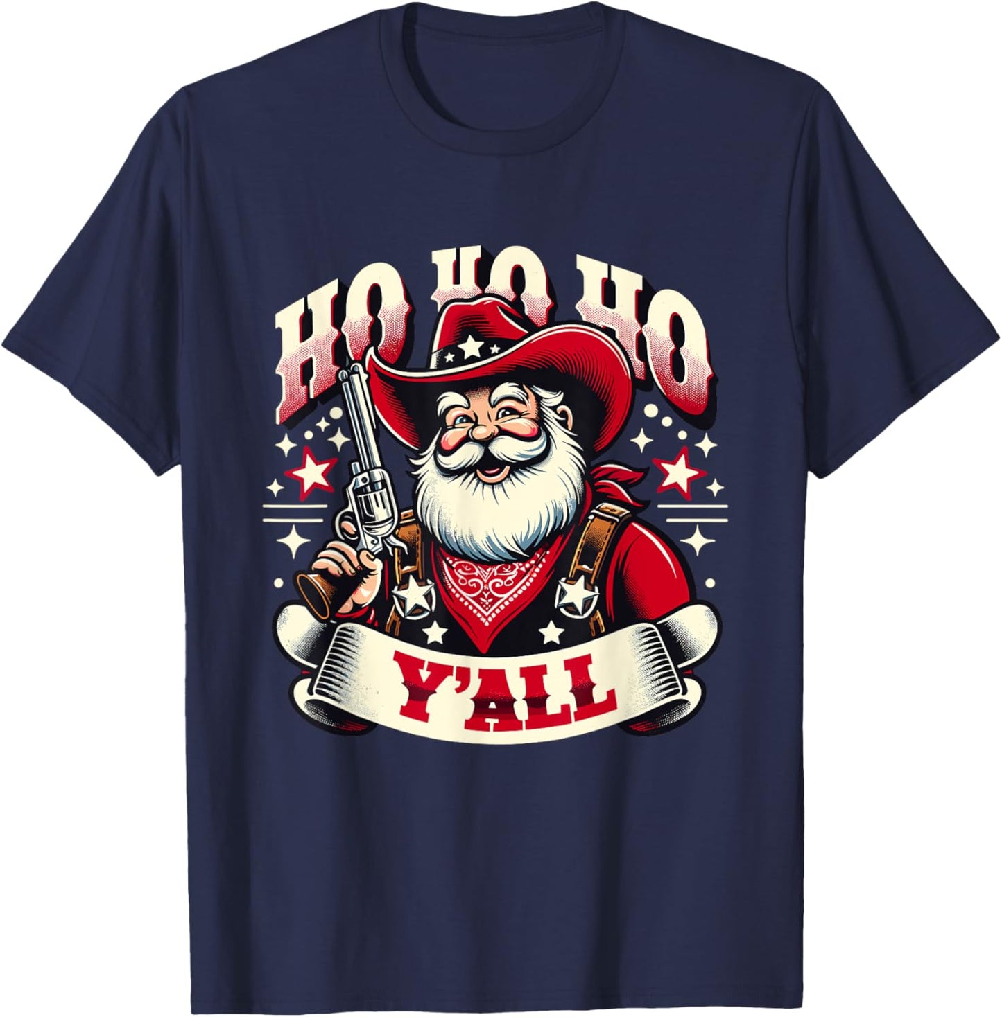 Holiday Cowboy Santa - Country Western Christmas Spirit T-Shirt - T-Shirt | Navy