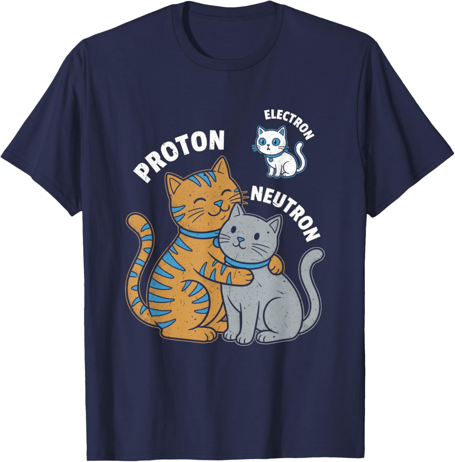 Science Cat Atom Proton Neutron Electron Physics Humor T-Shirt - T-Shirt | Navy