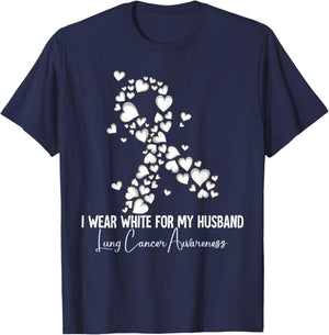 I Wear White For My Husband Lung Cancer Awareness T-Shirt - T-Shirt | Navy
