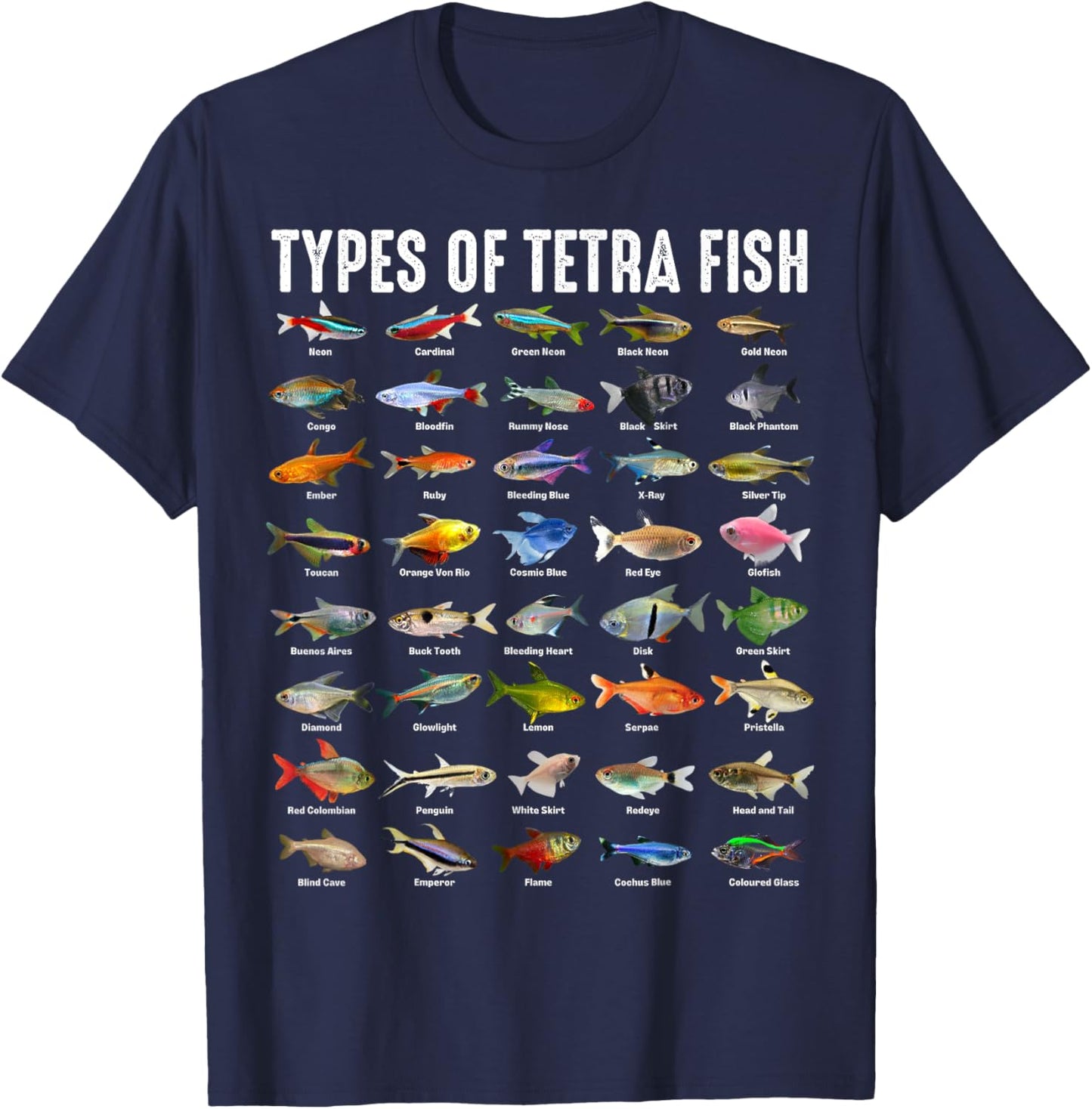 Types of Tetra Fish - Tetras Aquarium Fish Species Lover T-Shirt - T-Shirt | Navy
