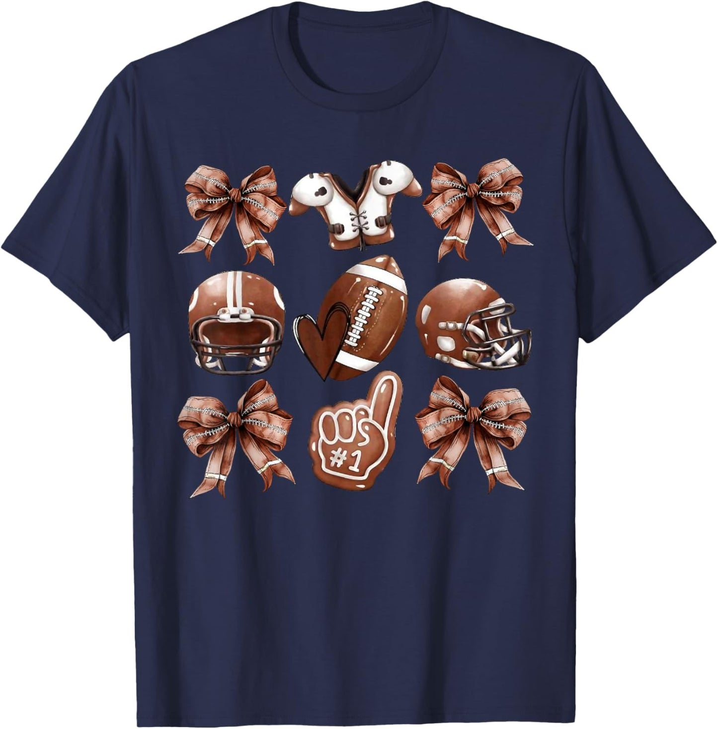 Coquette Bow Football Player American Football Season Funny T-Shirt - T-Shirt | Navy