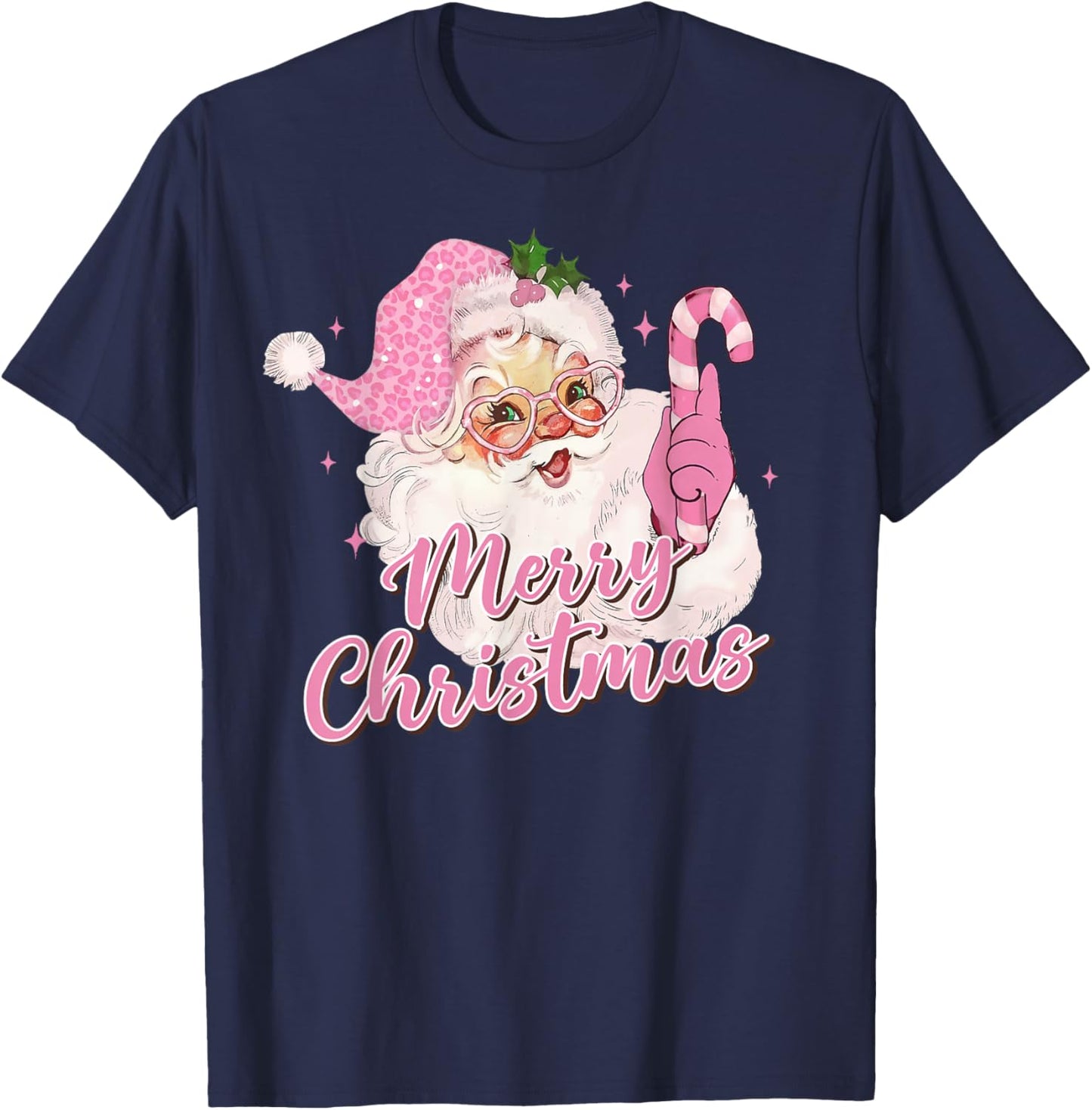 Merry Christmas Pink Santa Claus Vintage Retro Xmas Holiday T-Shirt - T-Shirt | Navy