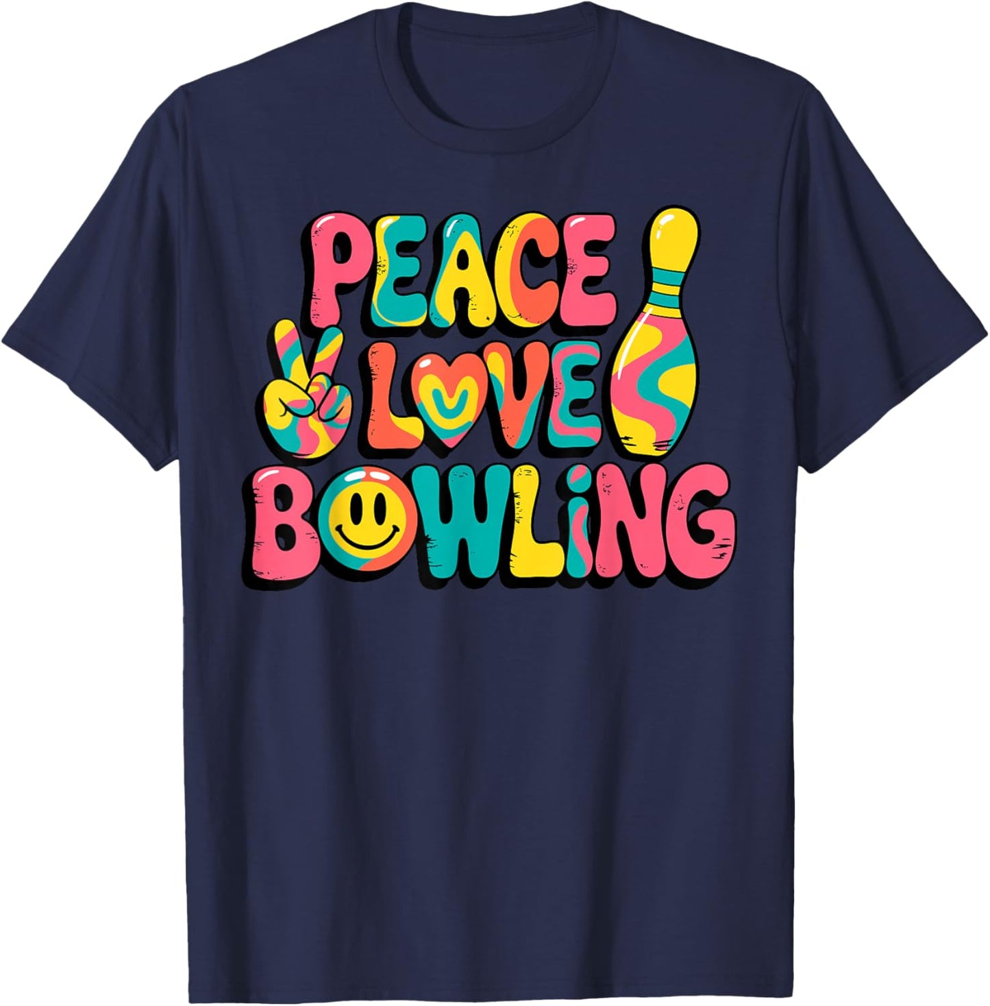 Tie Dye Peace Love Bowling Funny Bowlers Team Joke T-Shirt - T-Shirt | Navy