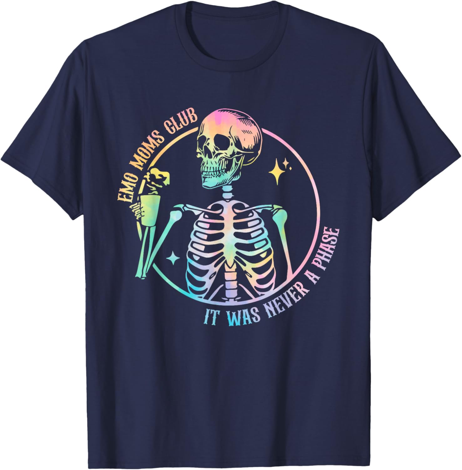 Emo Moms Club Skeleton With Hot Coffee Tie Dye Mother's Day T-Shirt - T-Shirt | Navy