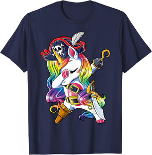 Dabbing Unicorn Pirate Jolly Roger Costume Kids Girls Boys T-Shirt - T-Shirt | Navy