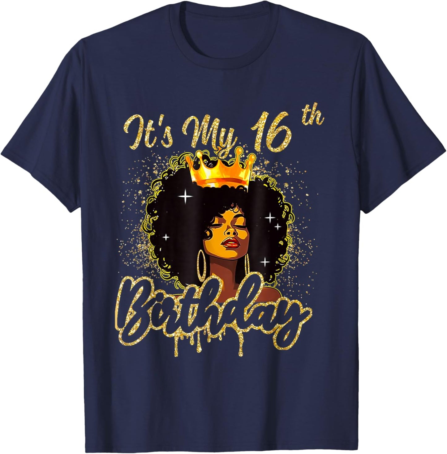 It's My 16th Birthday Queen 16 Years Old Crown Gold Women T-Shirt - T-Shirt | Navy