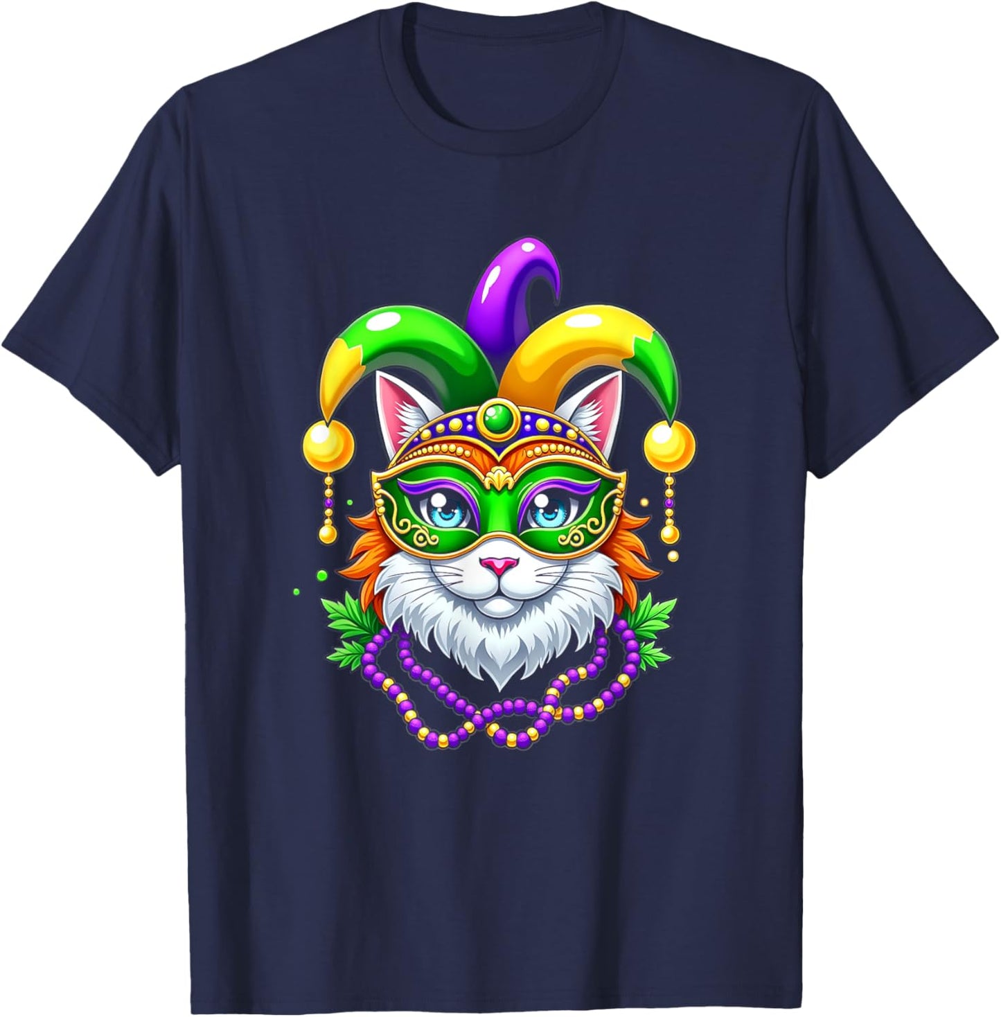 Mardi Gras Cat Jester Mask Party Festival T-Shirt - T-Shirt | Navy