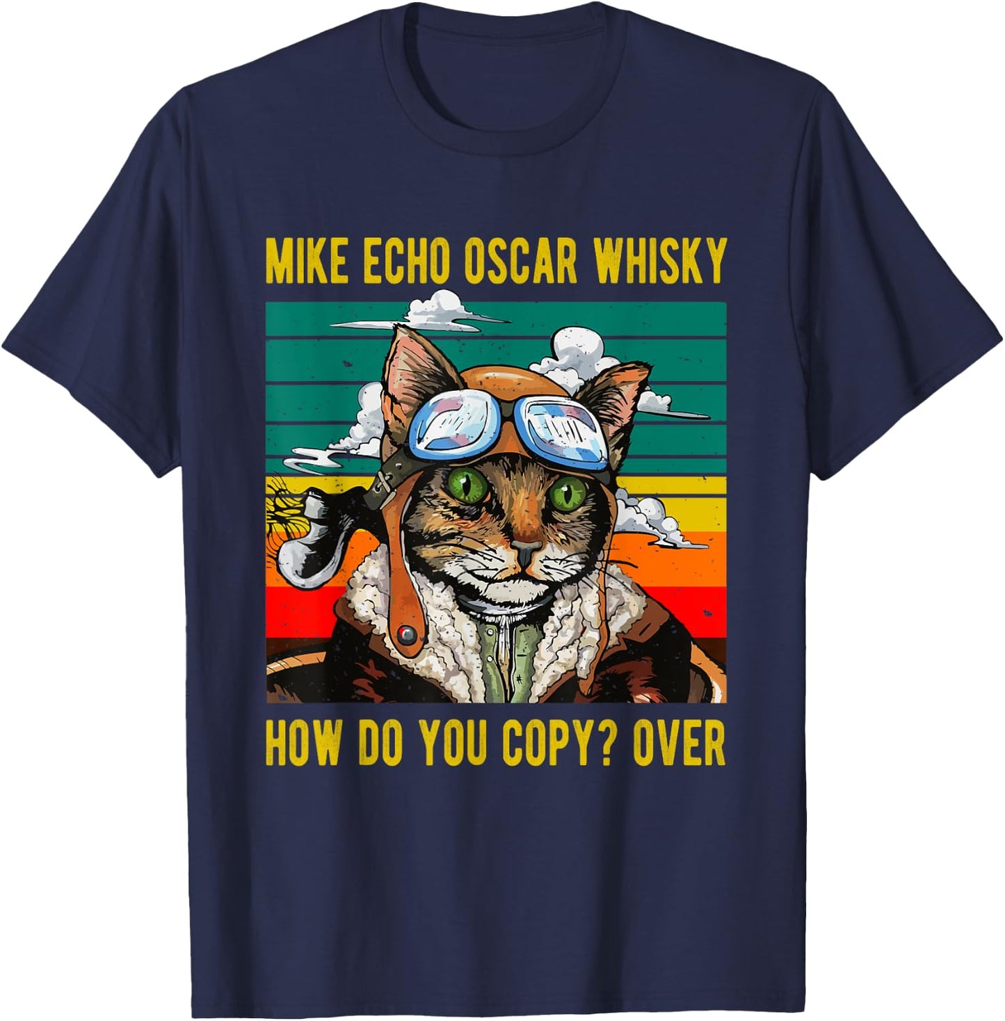 Mike Echo Oscar Whisky Cat Funny Cat's Pun Pilot Vintage Women T-Shirt - T-Shirt | Navy