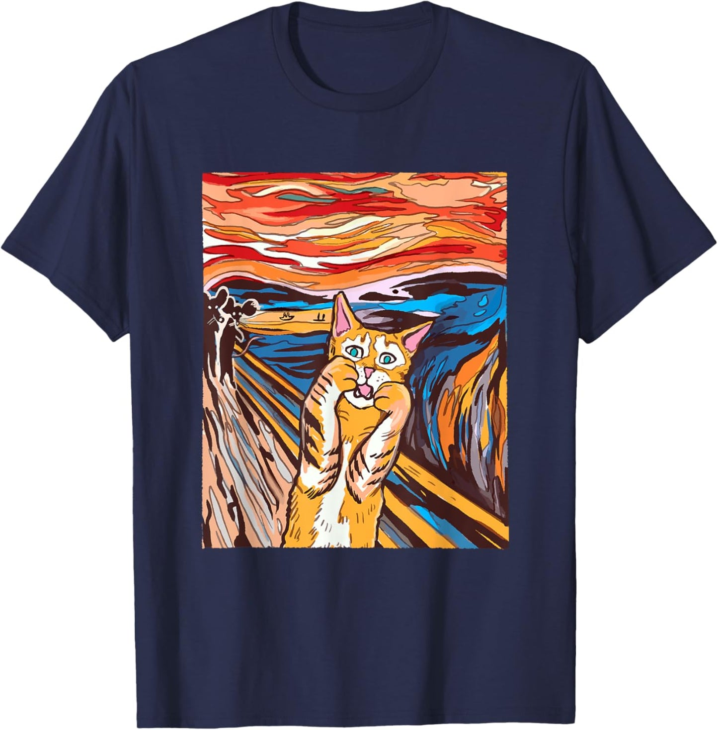Funny Tabby Cat Painting The Scream of Munch Parody Women Kids T-Shirt - T-Shirt | Navy