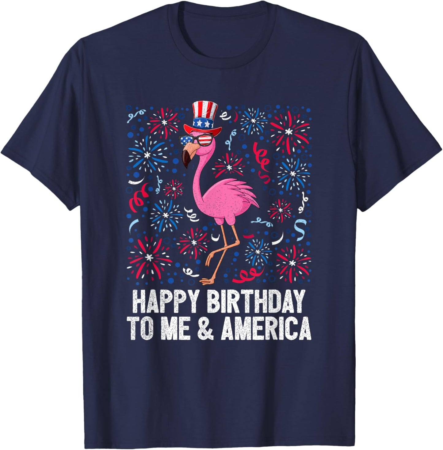 4th Of July Happy Birthday To Me And America Flag Flamingo T-Shirt - T-Shirt | Navy