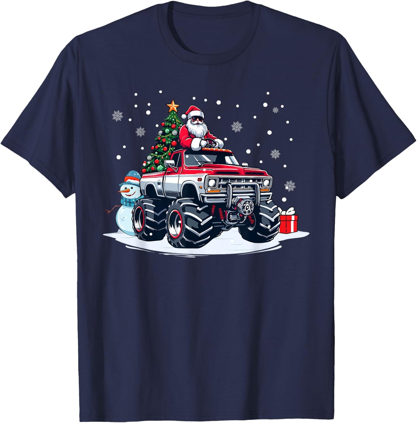 Funny Christmas Santa Monster Truck Youth Boys Kids T-Shirt - T-Shirt | Navy