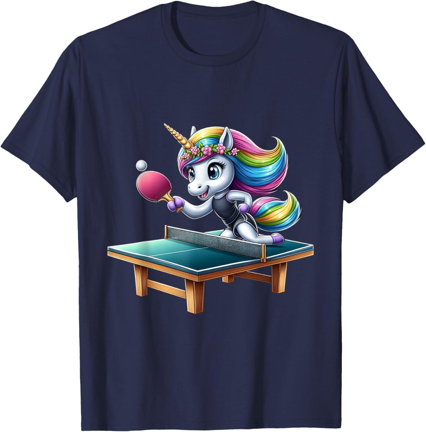 Unicorn Table Tennis Ping Pong Boys Girls Women Kids Teens T-Shirt - T-Shirt | Navy