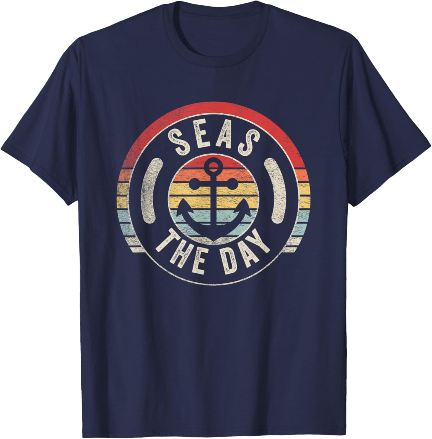 Vintage Funny Cruise Shirt Seas Day Teal Nautical Anchor T-Shirt - T-Shirt | Navy