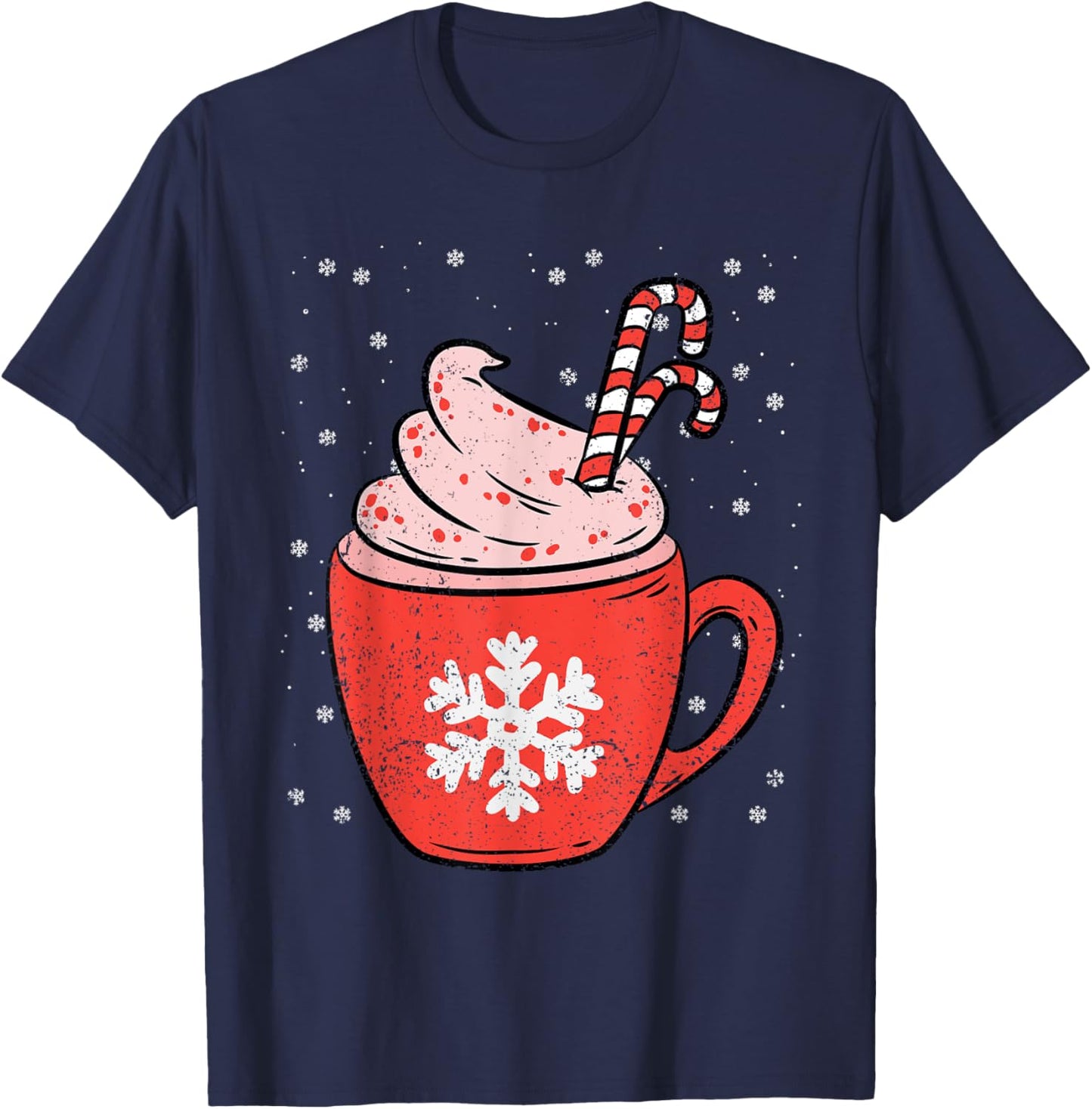 Coffee Candy Cane Christmas Pajama X-mas Snowflakes T-Shirt - T-Shirt | Navy
