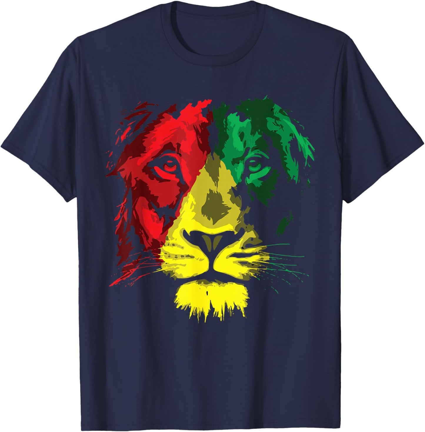 Reggae Lion Face - Lion Jamaica Flag Reggaeton Culture T-Shirt - T-Shirt | Navy